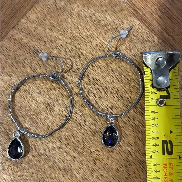 Purple -Textured Silver Hoop Drop Earrings Dark Purple Charm Formal Casual Chic - Picture 7 of 11